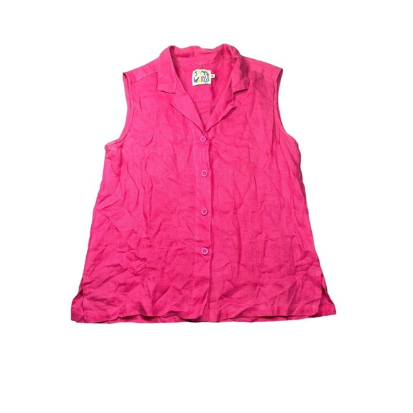 Vintage Jams World Women’s Top Sleeveless Barbie Pink Button Down‎ M Linen - Picture 1 of 8